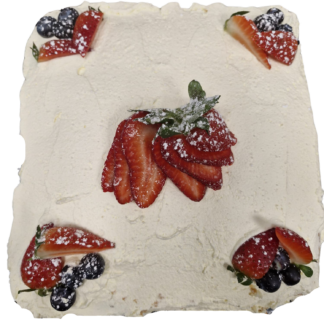 Fresh sponge cake with jam, fruit & cream